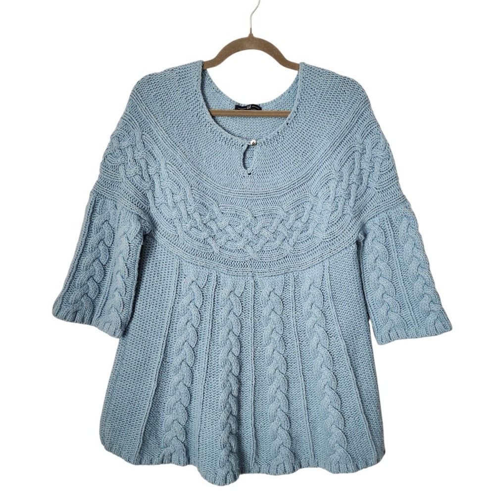 GAP‎ Y2K 2007 Blue Cable Knit Babydoll Sweater Wool Blend coquette 2000s L